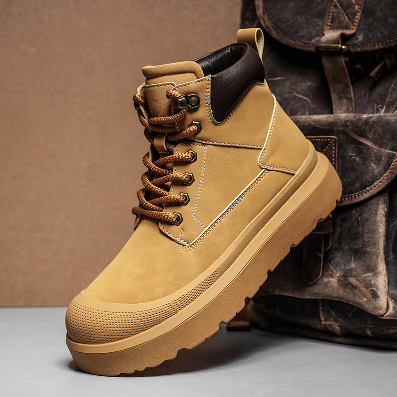 2025 otoño y invierno nuevos hombres botas de cuero casuales al aire libre botas Martin calientes para calentar el uso de zapatos altos