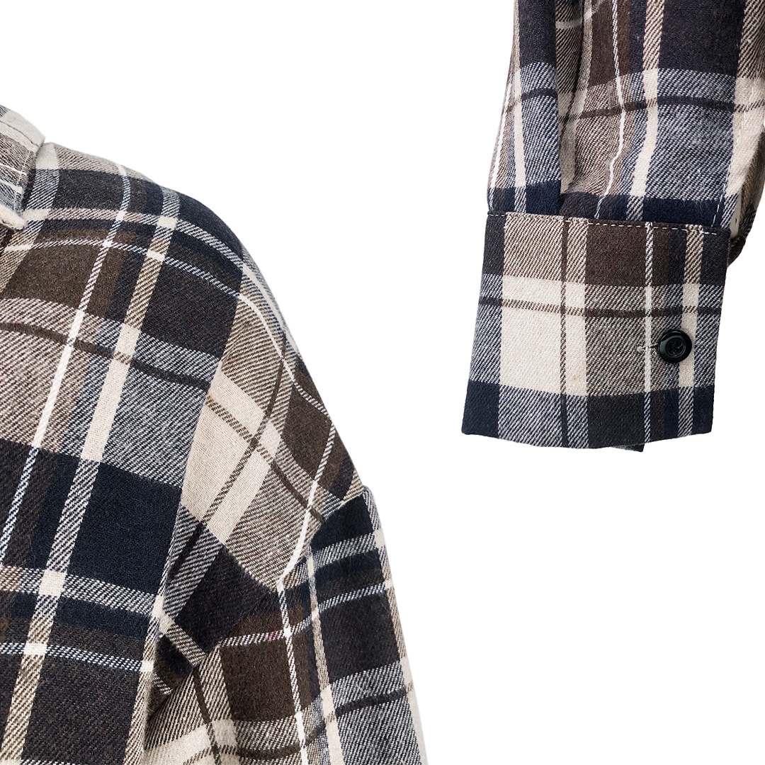 Women Clothing Comfortable Cotton Plaid Coat Shirt Dress