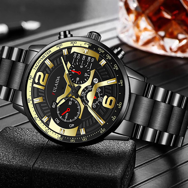 Herrklocka quartz business kalender stålarmband_voghion.com