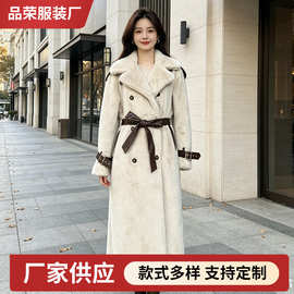 冬季新款韩版宽松百搭仿貂毛气质大衣双排扣饰休闲机车外套女
