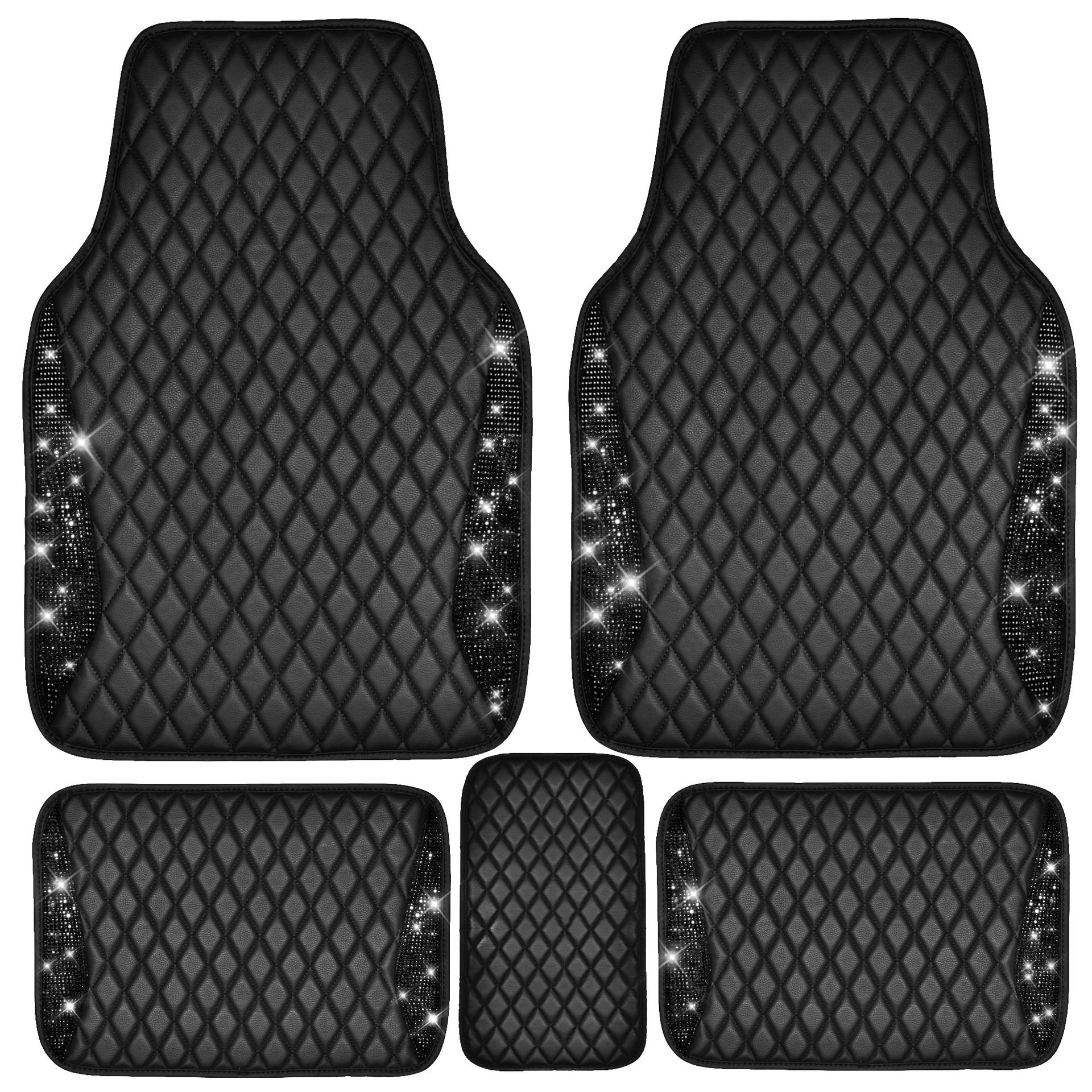 Shiny Leather Car Floor Mat with Rhinestones and Crystals, Universal Non-Slip Waterproof Mat for Women, Rhinestone Car Anti-Slip Mat