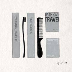 Wholesale gray minimalist hotel disposable toothbrush and toothpaste two-in-one bathroom supplies set, shampoo and shower gel