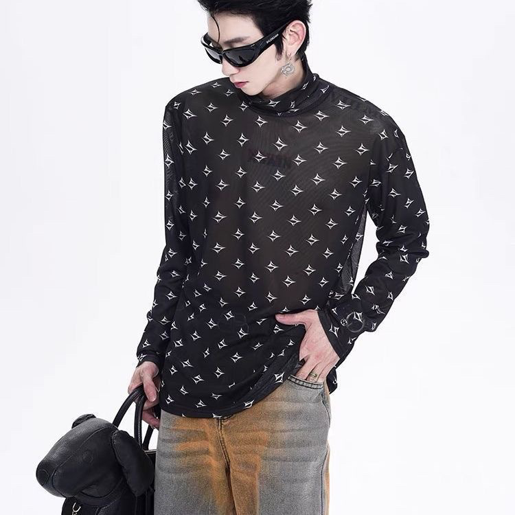 니치 고급 고급 칼라 긴팔 티셔츠 남성용 여름 얇은 편안한 통기성베이스 셔츠 남성용 슈페리어 탑