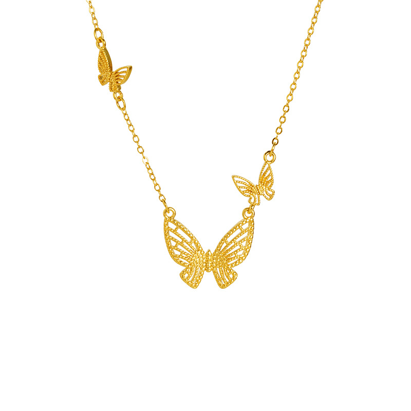 Collar de oro de arena de Vietnam mariposa hueca ligera de lujo de verano anillo set de pernos fabricantes al por mayor de mujeres de alta calidad