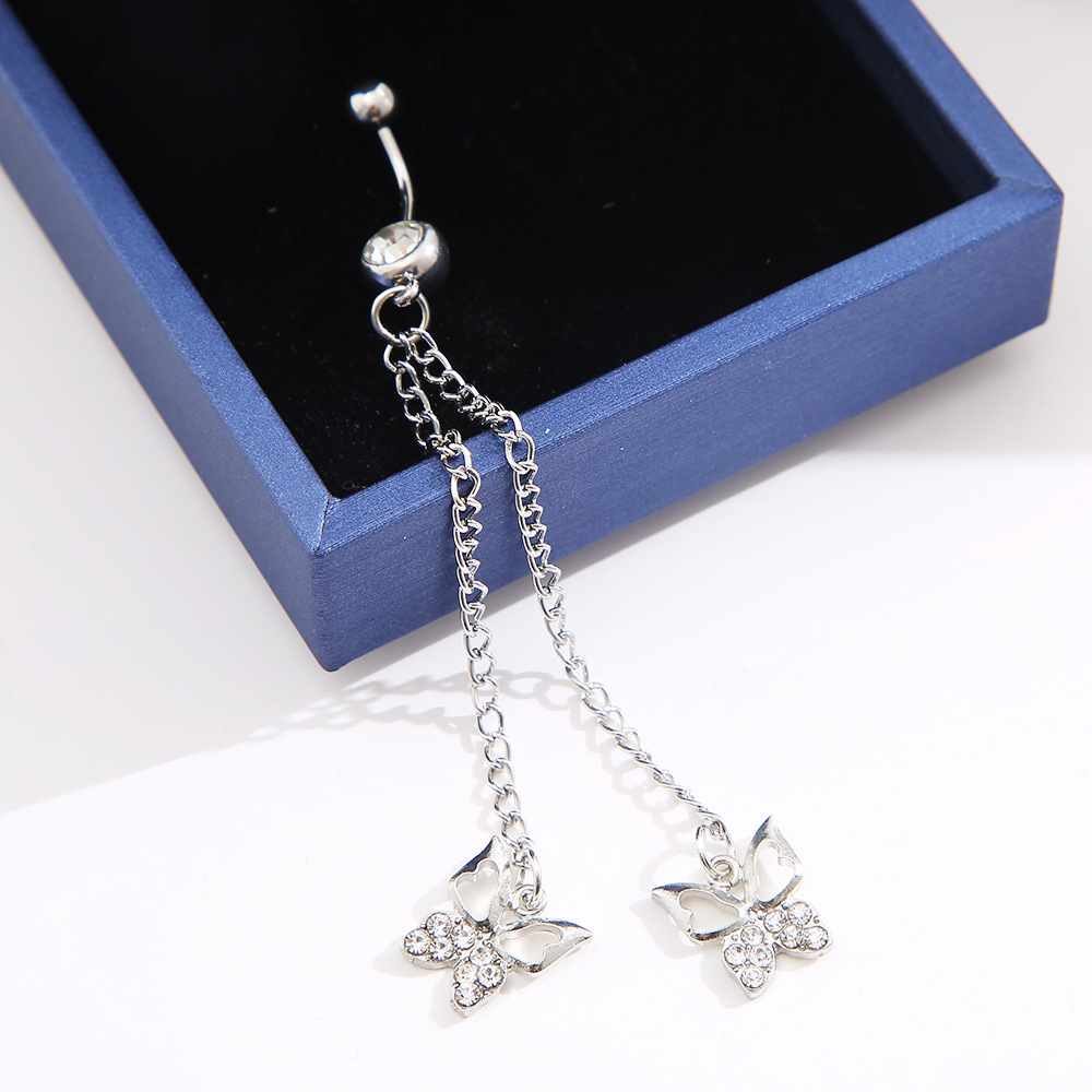 Fashion Butterfly Alloy Inlay Artificial Crystal Belly Ring