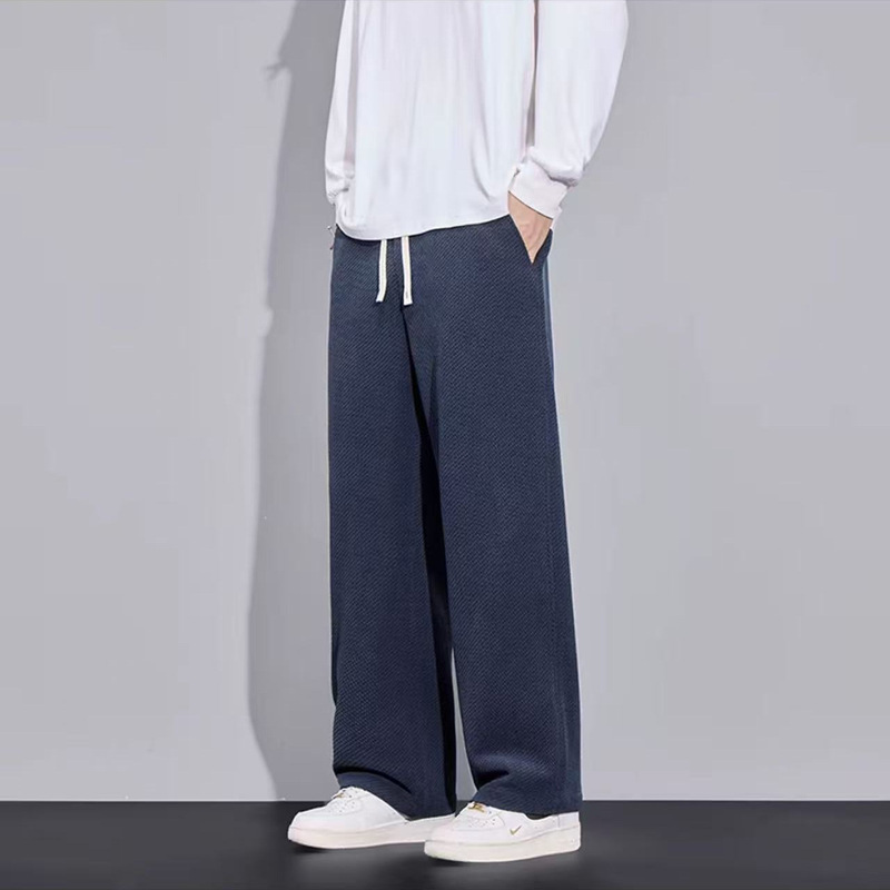 秋季新款斜纹针织休闲裤垂感挺括显瘦潮流直筒长裤宽松高品质男裤|undefined