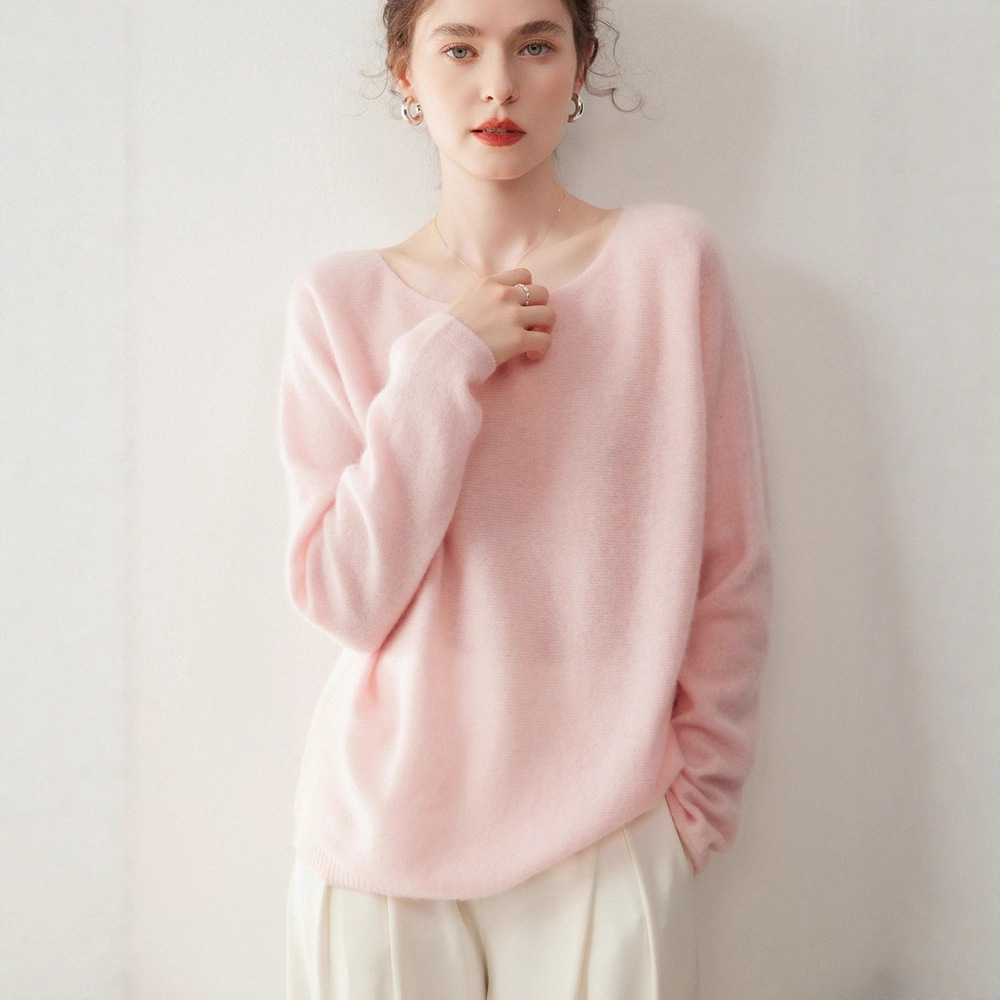 Cashmere Women's Lazy Style New Seamless Loose Knitwear Round Neck Pullover Thin Knitwear Wool Top Versatile