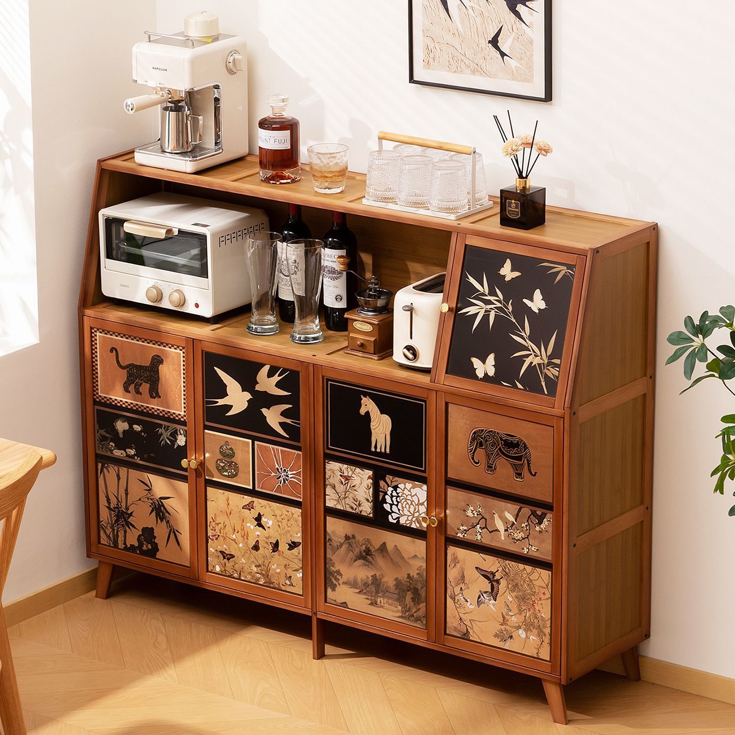 Sideboard Home Living Room Wall-Mounted Integrated Storage Cabinet Antique Coffee Cabinet Kitchen Multi-Functional Tea Cabinet