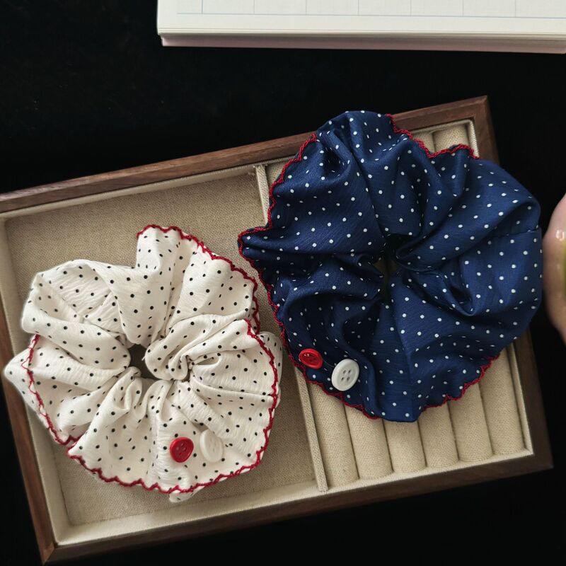 High-Quality Polka Dot Lace Scrunchie Korean Style Versatile Simple Girly Ponytail Hair Accessory