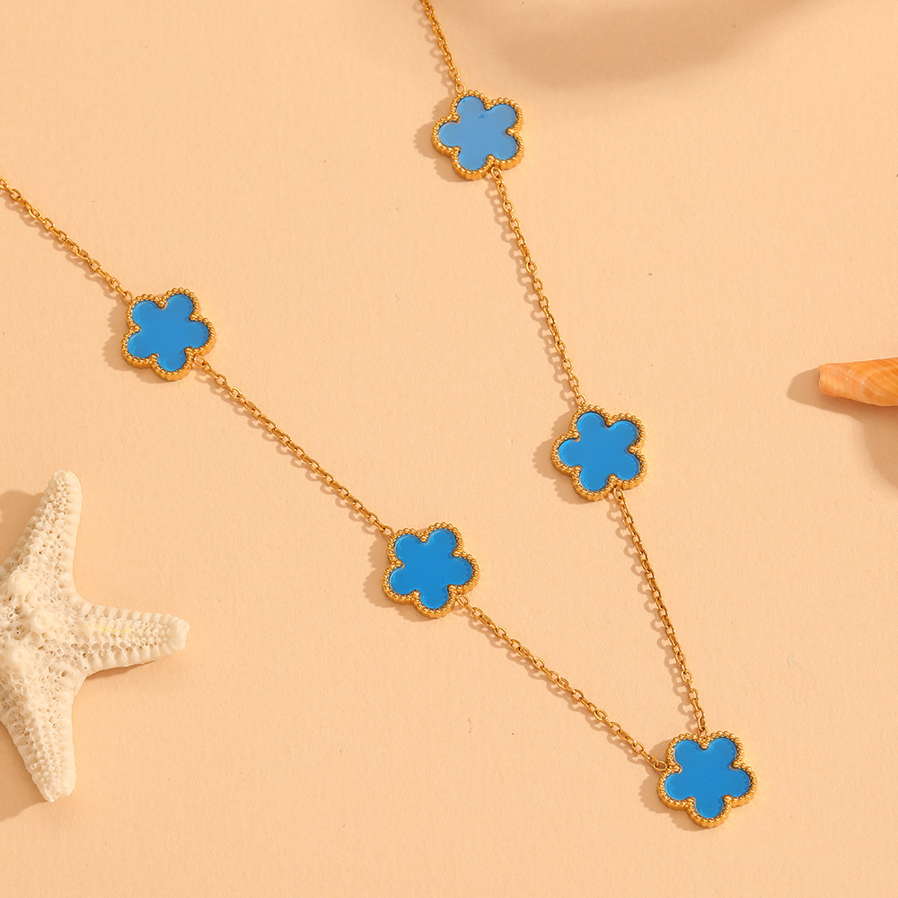 Nueva moda europea y americana no-desvanecimiento de acero de titanio de cinco hojas serie de trébol de moda de lujo ligero espárragos pulsera collar traje