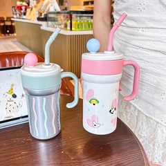 陶瓷内胆保温杯女生大容量吸管杯2025新款办公室咖啡杯带滤网水杯