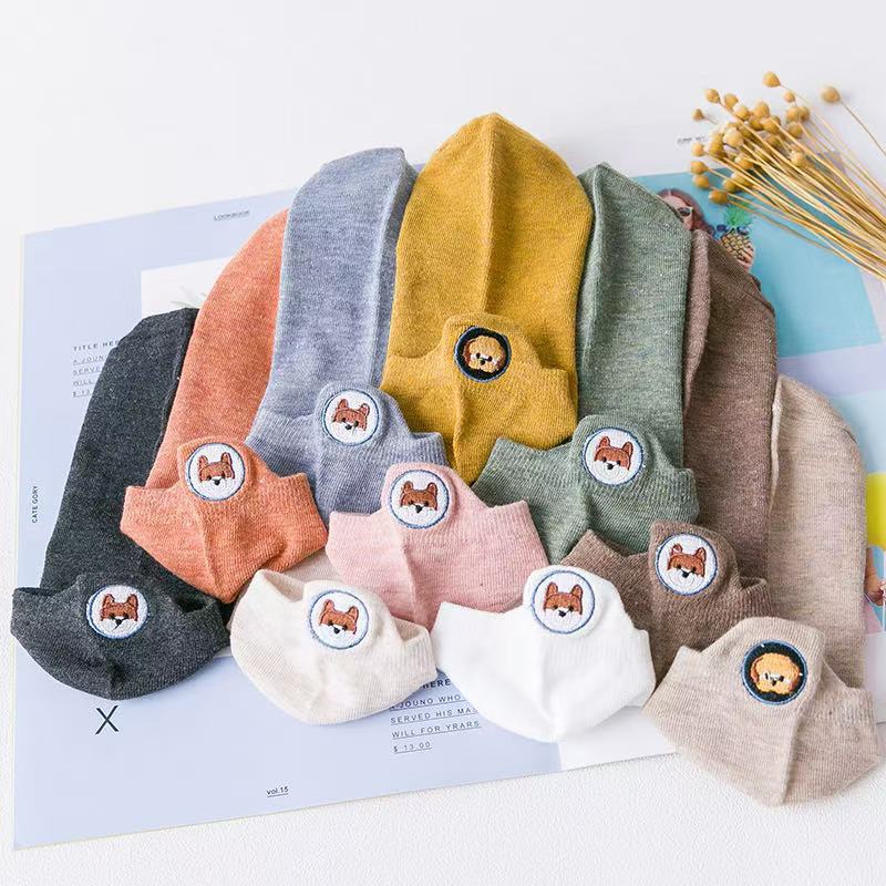 Women's Short Socks, Trendy Ins Socks, Spring and Autumn Japanese Style, College Style, Cute Cartoon Embroidery, No-Show Socks, Simple and Versatile, Trendy