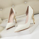 928-12 Luxury Sexy Women's Shoes Metal Flower Slim Heel High Heel Side Hollow Wedding Shoes Pointed Gold Pink Single Shoes