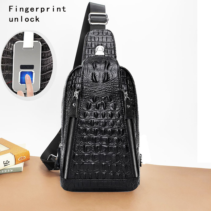 Cross-Border Anti-Theft Bag Travel Essential Genuine Leather Chest Bag Men's Crocodile Pattern Cowhide Portable Shoulder Crossbody Bag