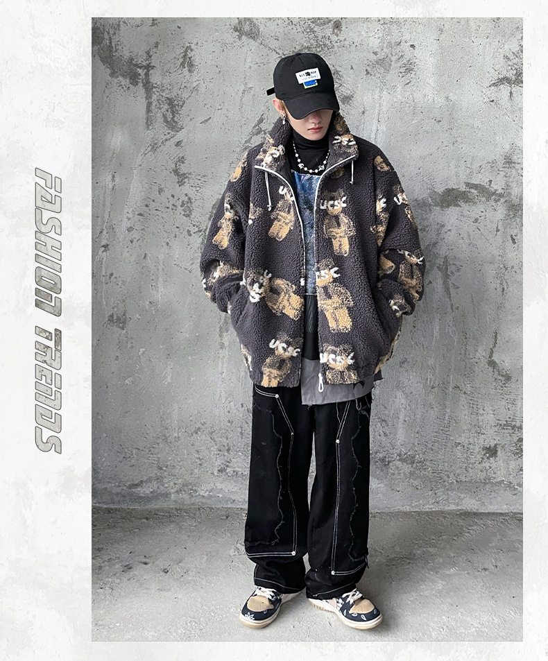 Abbigliamento maschile Giacca alla moda in lana d'agnello Giacca da orso robot Cappotto in cotone con spalle cadenti larghe_voghion.com