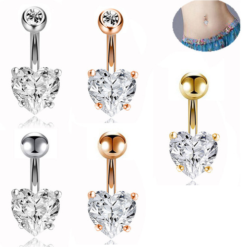 European and American double diamond four-prong love zircon fashionable belly button ring stainless steel belly button nail trendy stainless steel belly button button