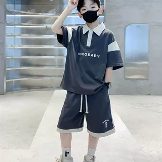 跨境夏季青少年休闲套装男百搭男士休闲撞色韩版潮流休闲运动套装