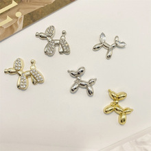 复古轻奢镶钻立体小狗饰品小众气质贵宾犬耳钉发饰项链合金配件