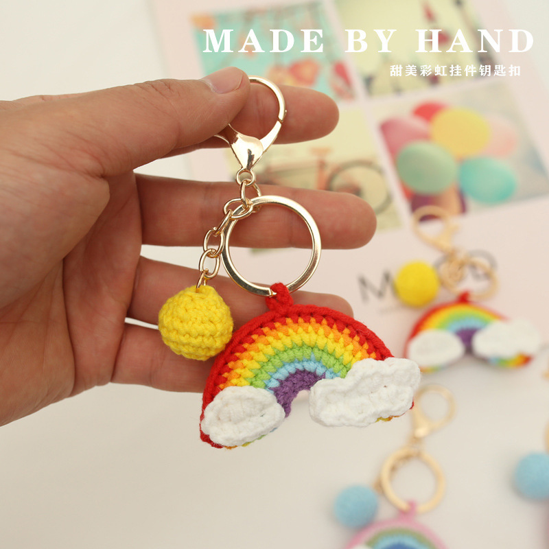 Mesh Gathering Characteristic Rainbow Knitted Pendant Finished Girl Sweet Small Hanging Ornaments Weaver Wool Crochet Key Chain