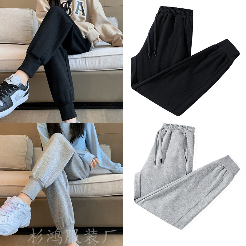Factory Direct Supply Cross-Border Cotton Loose Leggings Sweatpants Men's and Women's Basketball Pants Plus Velvet and Thickening for Casual Middle School Students
