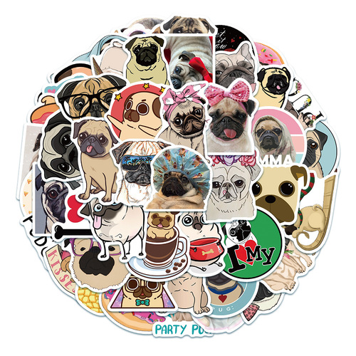 50 cute animal pug doodle stickers suitcase notebook children’s toy stickers