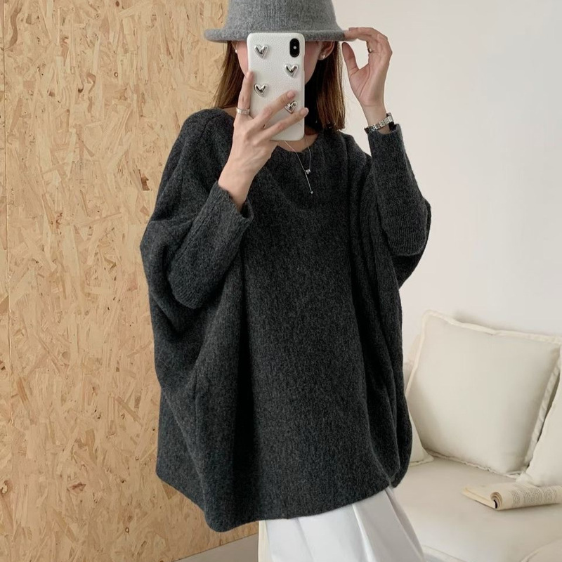 慵懒风针织衫毛衣外套女秋冬2025新款不规则设计感蝙蝠袖上衣|undefined