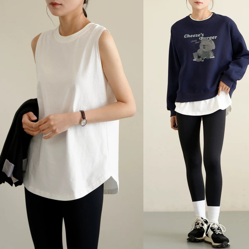 Pure Cotton Plus-Size Round-Neck Camisole for Women, Loose Fit, Medium-Length, Suitable for Outerwear or Layering, Casual Sleeveless T-Shirt Pure Cotton Plus-Size Round-Neck Camisole for Women, Loose Fit, Medium-Length, Suitable for Outerwear or Layering, Casual Sleeveless T-Shirt