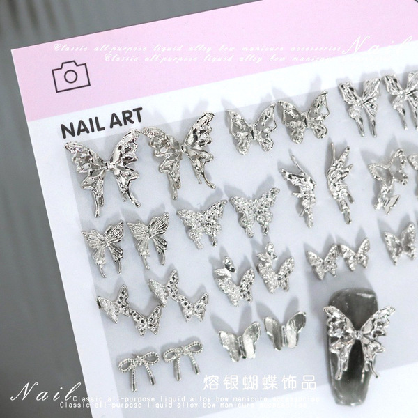 Popular silver hollow butterfly nail art jewelry metal large…