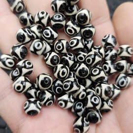 黑白玛瑙三眼天珠圆珠玉石散珠diy手链项链饰品配件珠子手工批发