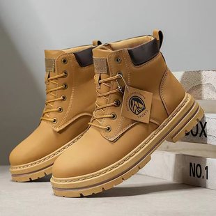 European Martin Boots for Men 2024 Autumn British Style Yellow Boots Soft Sole Retro Short Boots Work Boots Retro Style