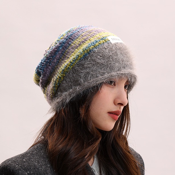 Cappello di lana per bambini, lavorato a maglia, con filato di piume femminili, impilato, che mostra il viso, piccolo calore autunnale e invernale, freddo cappello di lana, maschile_voghion.com