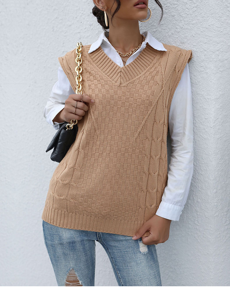 Solid Color Knitted Twist Pullover Vest NSDMB89278