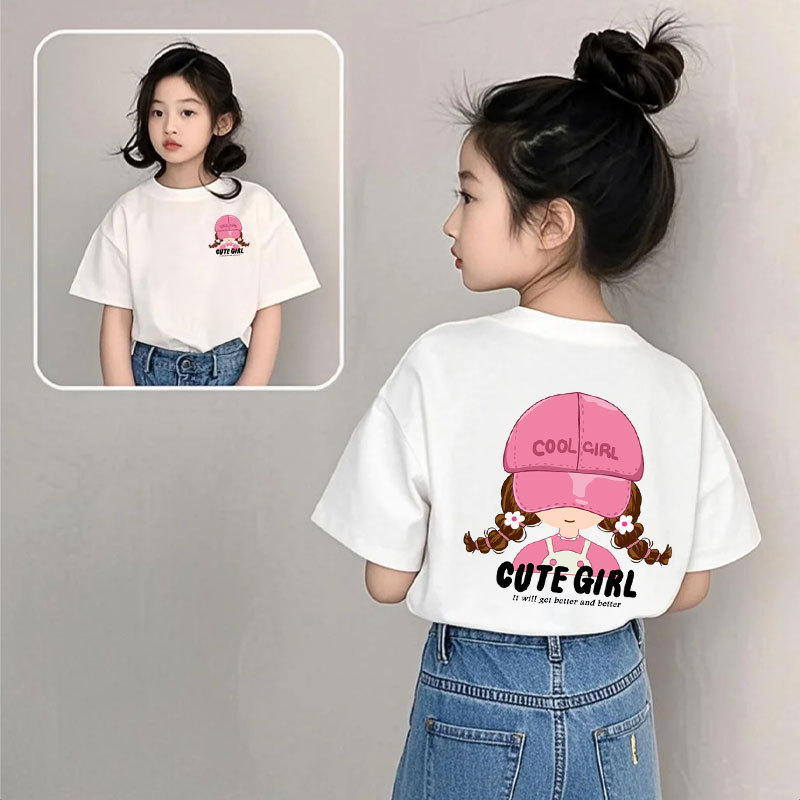 모자 소녀 백 그림 - 흰색