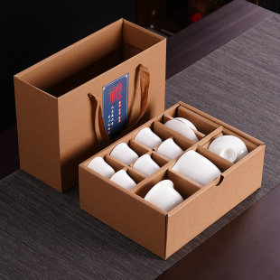 Dehua white porcelain kung fu tea set suit household sheepskin jade porcelain tea bowl teapot tea cup ceramic gift box logo