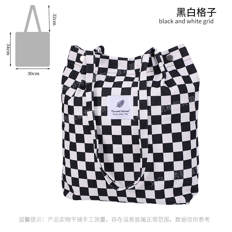 Bolso de lona de pana simple estilo ins Bolso de lona con doble hombro Bolso de almacenamiento de viaje Bolso femenino Bolso de hombro