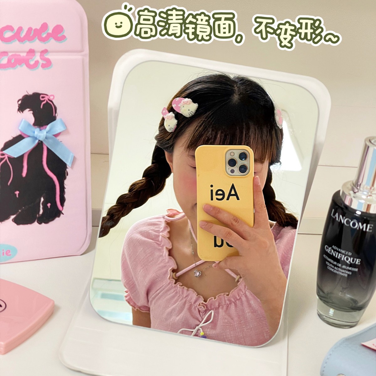 Espejo de maquillaje HD dormitorio oficina escritorio espejo de tocador mujer lindo portátil portátil portátil portátil pequeño espejo plegable