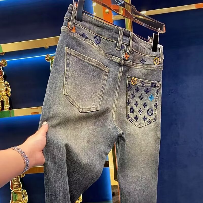 Louis Vuitton Jeans Monogram Embroidery Slim Blue