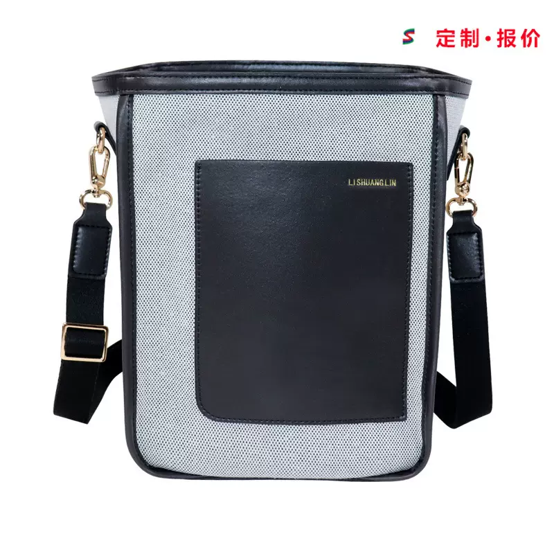 定制字母pu超纤斜跨包 竖款日本手提水桶包 单肩斜挎帆布立体女包