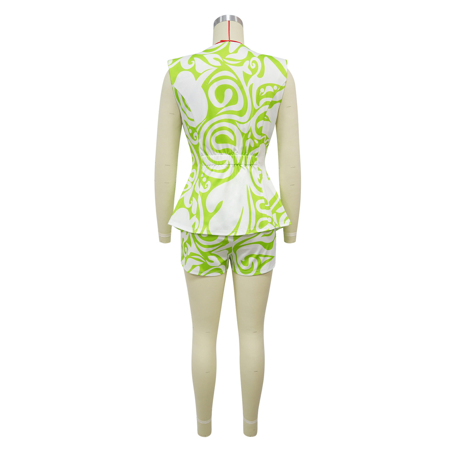 Ensemble blazer sans manches et short imprimé géométrique femme_voghion.com