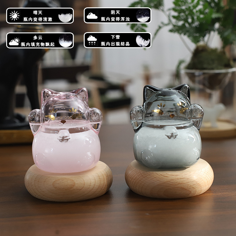 Botella de pronóstico del tiempo, botella de tormenta de gato de la suerte, botella de clima creativo, regalos de escritorio para el hogar de estilo moderno para hombres y mujeres