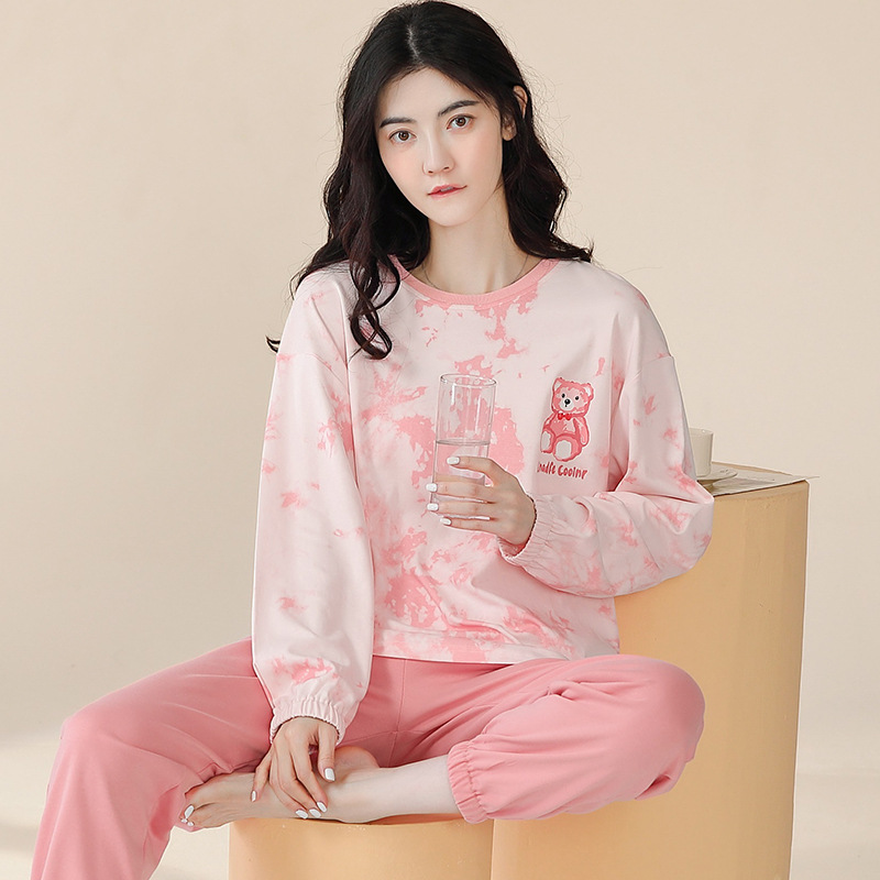 2022 On behalf of Spring and autumn season lady Long sleeve 100% pure cotton pajamas thickening Socket lovely Korean Edition Home Furnishings suit