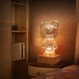 LED3D烟花小夜灯可爱胖大熊浪漫氛围小台灯USB梦幻氛围灯床头灯