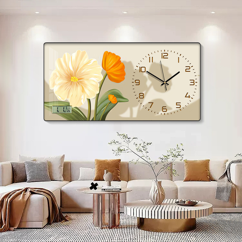 Reloj de estilo crema moderno minimalista flor estilo silencioso pintura decorativa Reloj de pared minimalista pared de fondo pintura Reloj de pared