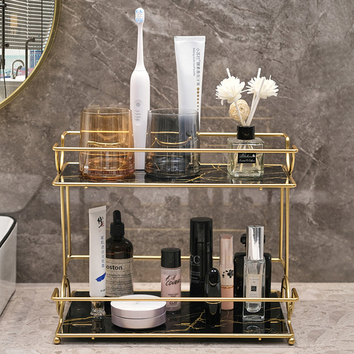 Light luxury bathroom storage rack without punching cosmetics and skin care product storage rack bathroom storage rack double layer large capacity