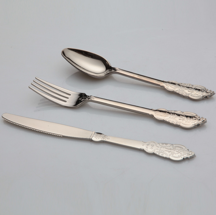 Plastic Steak Knife, Fork and Spoon Disposable Imitation Metal Plastic Stainless Steel Shaped Tableware Three-piece Set Silver Knife, Fork and Spoon Plastic Steak Knife, Fork and Spoon Disposable Imitation Metal Plastic Stainless Steel Shaped Tableware Three-piece Set Silver Knife, Fork and Spoon