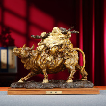 铜欣祥黄铜牛上福布袋摆件家居弥勒佛像办公室财神工艺品