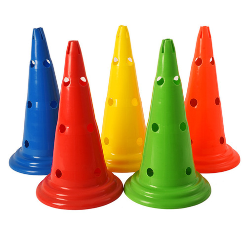 52cm thickened round bottom 3/4 hole logo bucket football training equipment hurdles obstacle roadblock training cone plastic