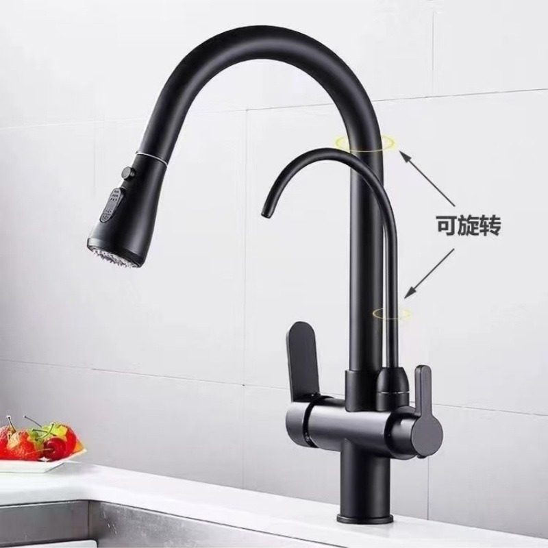 grifo de cocina de cobre completo tipo de extracción caliente y frío bebida directa 3 en 1 agua pura fregadero lavabo de verduras grifo de tres usos