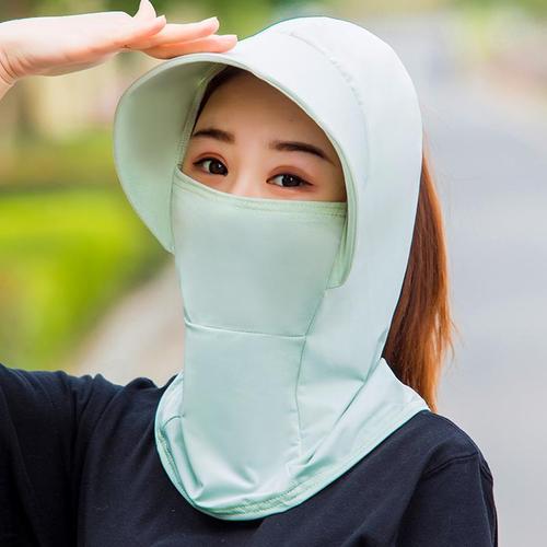 2pcs Ice silk sunscreen visor neck protection mask hat women's brim light and breathable ice silk hiking running fishing cap for woman