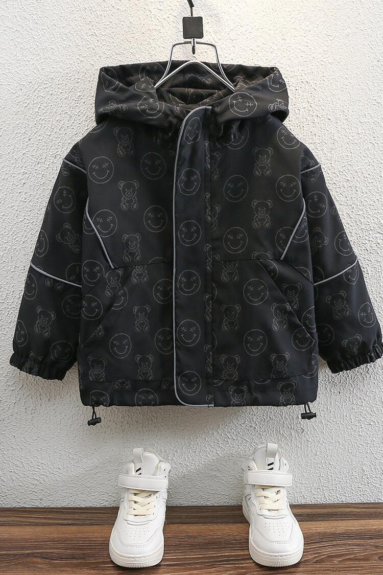 Casaco de urso refletivo primavera e outono para meninos 2024, novo e bonito casaco Stormtrooper, corta-vento com capuz infantil_voghion.com